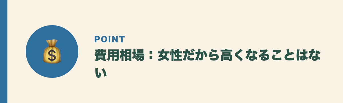 費用相場：女性だから高くなることはない